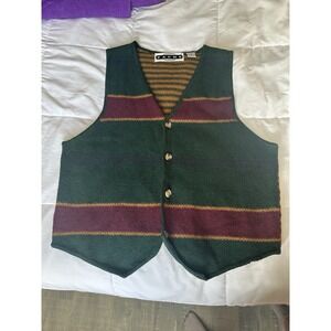 Pache Heritage Vintage Striped Knit Sweater Vest 80s 90s Button Front Size M